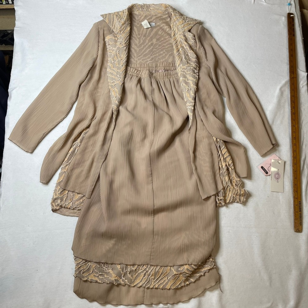 Vintage Connie's Moonlight Skirt Jacket Set Pleated Party Cocktail Beige‎ Medium